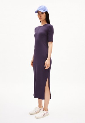ARMEDANGELS SEHAA Rib-Jersey Dress Slim Fit made of Organic Cotton Mix Blau | 7243-OMJPT