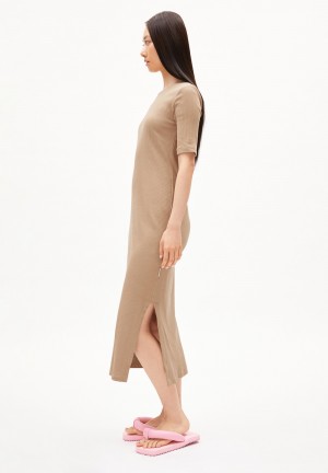 ARMEDANGELS SEHAA Rib-Jersey Dress Slim Fit made of Organic Cotton Mix Cinnamon Dust | 2176-LMGQU