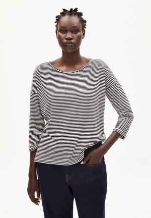 ARMEDANGELS SIANAA LOVELY STRIPES Longsleeve Oversized Fit made of Organic Cotton Black-oatmilk | 3148-ZGCYU