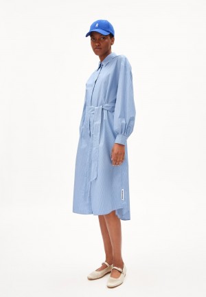 ARMEDANGELS SURIAANA STRIPED Woven Dress Loose Fit made of Organic Cotton Warm Blue-white | 0791-XBDQP