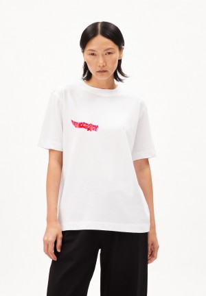 ARMEDANGELS TARJAA DEMOCRACY Heavyweight T-Shirt Loose Fit made of Organic Cotton Mix Weiß | 5179-SWZRJ