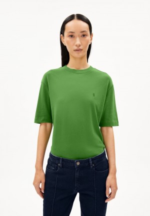 ARMEDANGELS TARJAA Heavyweight T-Shirt Loose Fit made of Organic Cotton Mix Grün | 8634-IVAQS