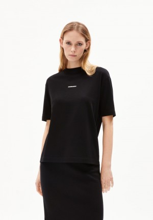 ARMEDANGELS TARJAA WORDMARK Heavyweight T-Shirt Loose Fit made of Organic Cotton Mix Schwarz | 5362-LXZMN
