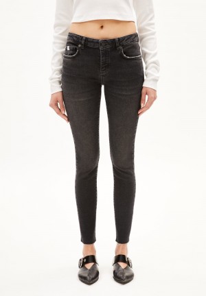 ARMEDANGELS TAYNAA Jeans Skinny Leg Low Waist Organic Cotton Mix X-Stretch Onyx | 9238-KWPTF
