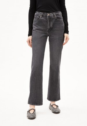 ARMEDANGELS VELAARI Jeans Flared Leg Mid Waist Ankle Organic Cotton Mix Comfort-Stretch Schwarz | 1375-VWJMU