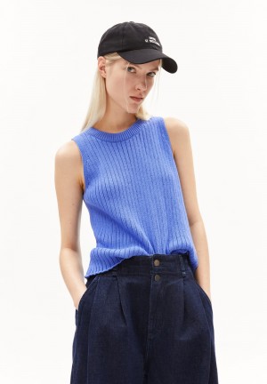 ARMEDANGELS WIOLAA Knit Top Regular Fit of Organic Cotton Blau | 5942-AVGJD