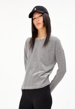 ARMEDANGELS XIANAA LOVELY STRIPES Longsleeve Oversized Fit made of Organic Cotton Black-oatmilk | 3974-YGILQ