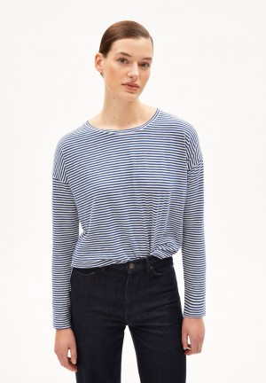 ARMEDANGELS XIANAA LOVELY STRIPES Longsleeve Oversized Fit made of Organic Cotton Faded Indigo-oatmilk | 9185-KOCLH